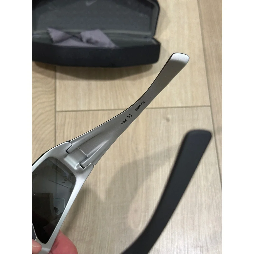 Nike Wrapstar EV0703 002 Polarized Sunglasses Matte Black Silver Mens Sport Wrap